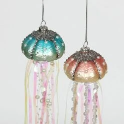 4Pack Jellyfish Christmas Tree Ornaments Jewels And Pearls Coastal Christmas Tree Decorations