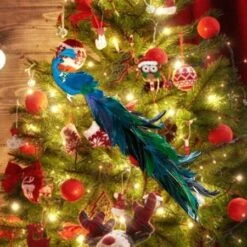Christmas Tree Ornaments Gorgeous And Delicate Glittered Bird Faux Peacock Decoration -Christmas Lights Store 282475 2414291 F