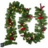 2.7m Christmas Artificial Garland With 50 LED Light Pinecone Wreath Flocked With Mixed Decorations Door Christmas Party