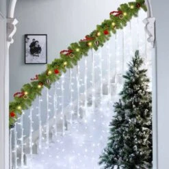 2.7m Christmas Artificial Garland With 50 LED Light Pinecone Wreath Flocked With Mixed Decorations Door Christmas Party -Christmas Lights Store 282651 2415669 HD