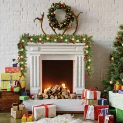 2.7m Christmas Artificial Garland With 50 LED Light Pinecone Wreath Flocked With Mixed Decorations Door Christmas Party -Christmas Lights Store 282651 2415671 HD