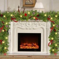 2.7m Christmas Artificial Garland With 50 LED Light Pinecone Wreath Flocked With Mixed Decorations Door Christmas Party -Christmas Lights Store 282651 2415675 HD