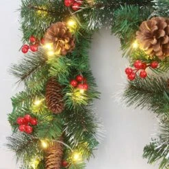 2.7m Christmas Artificial Garland With 50 LED Light Pinecone Wreath Flocked With Mixed Decorations Door Christmas Party -Christmas Lights Store 282651 2415683 F