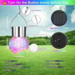 Outdoor Hanging Solar Lights - Cracked Glass Solar Lights Waterproof LED Decorative Ball Lights Tree Solar Powered Globe Lights With Hook For Garden Yard Fence Christmas Decoration,Multicolor (12 Pack) -Christmas Lights Store 282765 2416497 HD