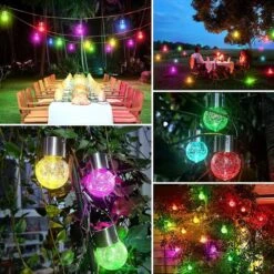 Outdoor Hanging Solar Lights - Cracked Glass Solar Lights Waterproof LED Decorative Ball Lights Tree Solar Powered Globe Lights With Hook For Garden Yard Fence Christmas Decoration,Multicolor (12 Pack) -Christmas Lights Store 282765 2416499 HD