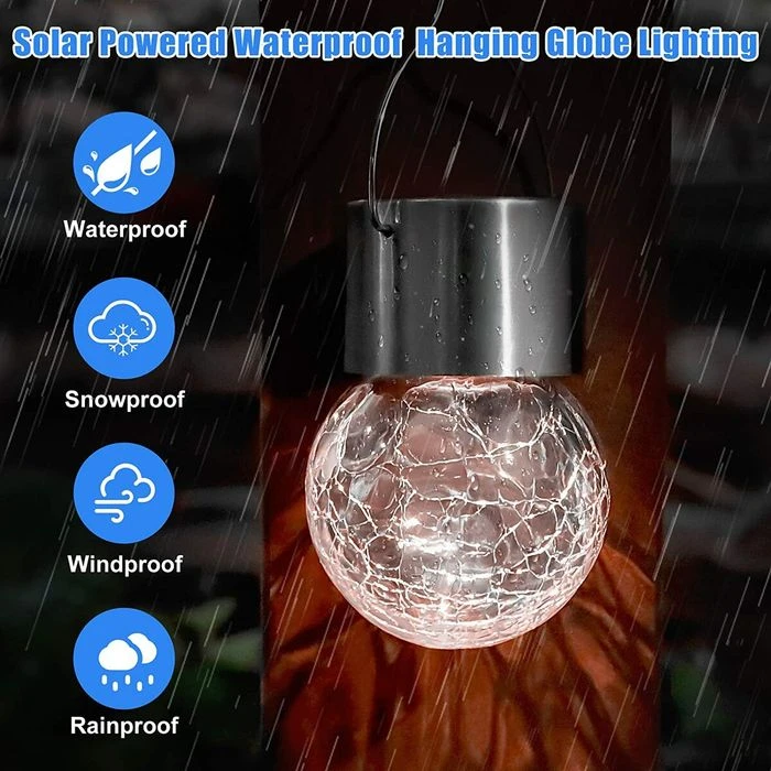 Outdoor Hanging Solar Lights - Cracked Glass Solar Lights Waterproof LED Decorative Ball Lights Tree Solar Powered Globe Lights With Hook For Garden Yard Fence Christmas Decoration,Daylight White (12 Pack) 2 Outdoor Hanging Solar Lights - Cracked Glass Solar Lights Waterproof LED Decorative Ball Lights Tree Solar Powered Globe Lights With Hook For Garden Yard Fence Christmas Decoration,Daylight White (12 Pack) - Image 2