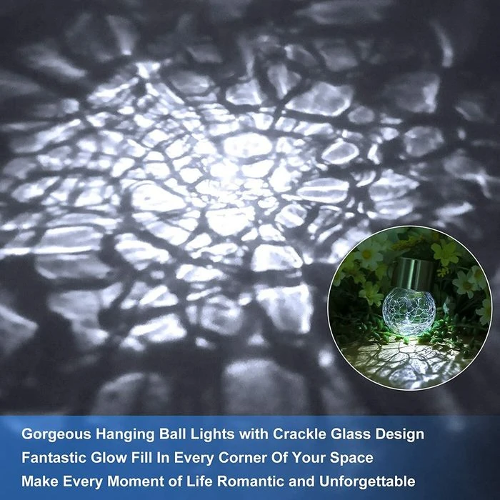Outdoor Hanging Solar Lights - Cracked Glass Solar Lights Waterproof LED Decorative Ball Lights Tree Solar Powered Globe Lights With Hook For Garden Yard Fence Christmas Decoration,Daylight White (12 Pack) 4 Outdoor Hanging Solar Lights - Cracked Glass Solar Lights Waterproof LED Decorative Ball Lights Tree Solar Powered Globe Lights With Hook For Garden Yard Fence Christmas Decoration,Daylight White (12 Pack) - Image 4