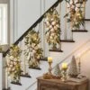 Christmas Teardrop Holiday Swag Leaves With Bow Knot And Ball Ornaments For Staircase Decoration Teardrop Hanging Ornament (Golden 1 Pcs)