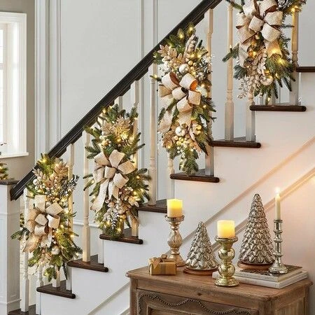 Christmas Teardrop Holiday Swag Leaves With Bow Knot And Ball Ornaments For Staircase Decoration Teardrop Hanging Ornament (Golden 1 Pcs) 1 Christmas Teardrop Holiday Swag Leaves With Bow Knot And Ball Ornaments For Staircase Decoration Teardrop Hanging Ornament (Golden 1 Pcs)
