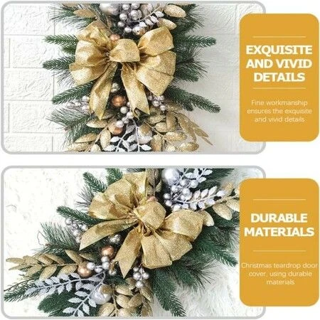 Christmas Teardrop Holiday Swag Leaves With Bow Knot And Ball Ornaments For Staircase Decoration Teardrop Hanging Ornament (Golden 1 Pcs) 6 Christmas Teardrop Holiday Swag Leaves With Bow Knot And Ball Ornaments For Staircase Decoration Teardrop Hanging Ornament (Golden 1 Pcs) - Image 6