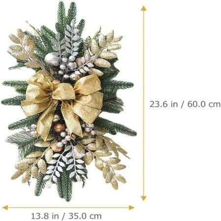 Christmas Teardrop Holiday Swag Leaves With Bow Knot And Ball Ornaments For Staircase Decoration Teardrop Hanging Ornament (Golden 1 Pcs) 8 Christmas Teardrop Holiday Swag Leaves With Bow Knot And Ball Ornaments For Staircase Decoration Teardrop Hanging Ornament (Golden 1 Pcs) - Image 8