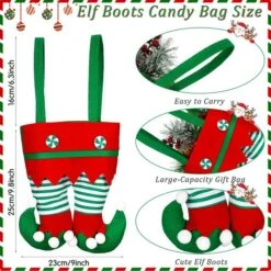 6 Pcs Christmas Candy Bags Gift Bags Elf Boots Handbags Stocking Lovely Treat Bags Xmas For Boys Girls Decorations -Christmas Lights Store 282921 2418325 HD