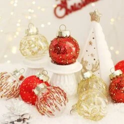 25 Pcs 60mm Christmas Ball Ornaments Tree Pendants Shatterproof Stuffed Decoration For Xmas Wedding Party(Red & Gold)