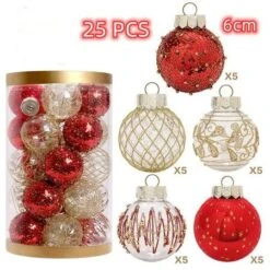 25 Pcs 60mm Christmas Ball Ornaments Tree Pendants Shatterproof Stuffed Decoration For Xmas Wedding Party(Red & Gold) -Christmas Lights Store 282933 2418537 F