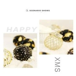25 Pcs 6 Cm Christmas Ball Ornaments Tree Pendants Shatterproof Stuffed Decoration For Xmas Wedding Party (Black & Gold) -Christmas Lights Store 282935 2418553 F
