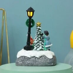 Christmas Glowing Ornament Beautiful Street Lamp Holiday Statue Luminous Desktop Festival Decor