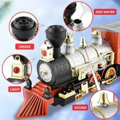Electric Toy Train Set Around Christmas Tree With Smokes For Kids Ages 3 And Up Boys Girls