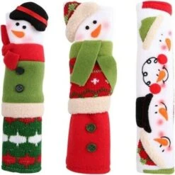 3 Pieces Christmas Snowman Refrigerator Door Handle Cover Non-Woven Fabric Kitchen Fridge Oven Microwave Cover -Christmas Lights Store 283049 2419673 F