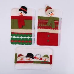3 Pieces Christmas Snowman Refrigerator Door Handle Cover Non-Woven Fabric Kitchen Fridge Oven Microwave Cover -Christmas Lights Store 283049 2419677 F