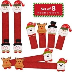Refrigerator Door Knob Gloves Set Of 8, Santa Snowman Kitchen Appliance Cover, Door Knob Protection Christmas Decoration -Christmas Lights Store 283051 2419695 F