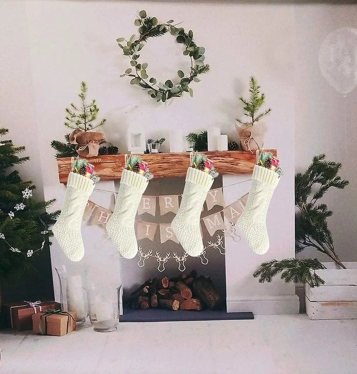 Unique Ivory Knit Christmas Socks 2 Unique Ivory Knit Christmas Socks - Image 2