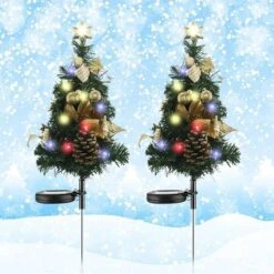 2pcs Solar Christmas Tree Led Light Decorations Outdoor Wall Lamp Waterproof Garden Patio New Year Party Christmas Gift -Christmas Lights Store 283113 2420171 F