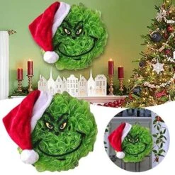 1Pc Christmas Grinch Front Door Garland, Christmas Party Funny Decorations, Home Party Garland Door Wall Window -Christmas Lights Store 283115 2420185 F