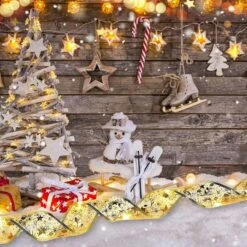 Christmas Tree Ribbon Xmas Fairy Lights, Battery Operated Decoration For Xmas Party Decorations (Gold Ribbon, Warm Yellow Light)