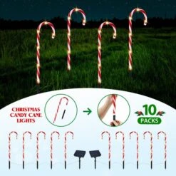 Christmas Solar Light LED Candy Cane Outdoor Garden Decoration Pathway Holiday Ornament 10Pcs -Christmas Lights Store 283319 2422711 HD
