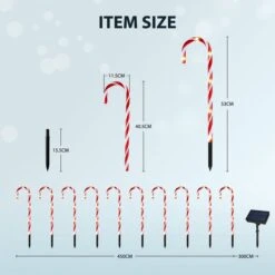 Christmas Solar Light LED Candy Cane Outdoor Garden Decoration Pathway Holiday Ornament 10Pcs -Christmas Lights Store 283319 2422715 HD