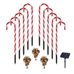Christmas Solar Light LED Candy Cane Outdoor Garden Decoration Pathway Holiday Ornament 10Pcs -Christmas Lights Store 283319 2422719 HD