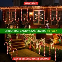 Christmas Solar Light LED Candy Cane Outdoor Garden Decoration Pathway Holiday Ornament 10Pcs -Christmas Lights Store 283319 2422723 HD