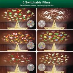 Christmas Tree Topper Lighted With 6 Projection Modes,Christmas Star Tree Topper Built-in LED Rotating Lights,Gold 4D Glitter Projector For Xmas Party Holiday Indoor Decorations (Gold Five-pointed Star )