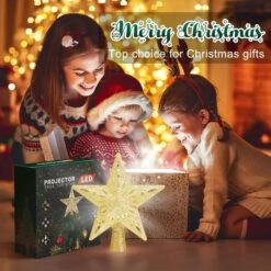 Christmas Tree Topper Lighted With 6 Projection Modes,Christmas Star Tree Topper Built-in LED Rotating Lights,Gold 4D Glitter Projector For Xmas Party Holiday Indoor Decorations (Gold Five-pointed Star ) -Christmas Lights Store 283509 2425519 HD