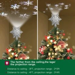 Christmas Tree Topper Lighted With Silver Snowflake Projector, Led Rotating Magic Snowflake, 3D Hollow Glitter Lighted Silver Snow Tree Topper For Christmas Tree Decorations (Silver Snow) -Christmas Lights Store 283513 2425541 HD