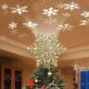 Christmas Tree Topper Lighted With Silver Snowflake Projector, Led Rotating Magic Snowflake, 3D Hollow Glitter Lighted Silver Snow Tree Topper For Christmas Tree Decorations (Gold Snow)