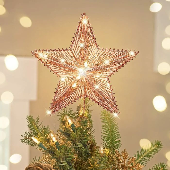 Christmas Star Tree Topper, Glitter 3D Star Tree Top With LED Lights For Christmas Tree Decoration And Holiday Seasonal Decor - Rose Gold 1 Christmas Star Tree Topper, Glitter 3D Star Tree Top With LED Lights For Christmas Tree Decoration And Holiday Seasonal Decor - Rose Gold