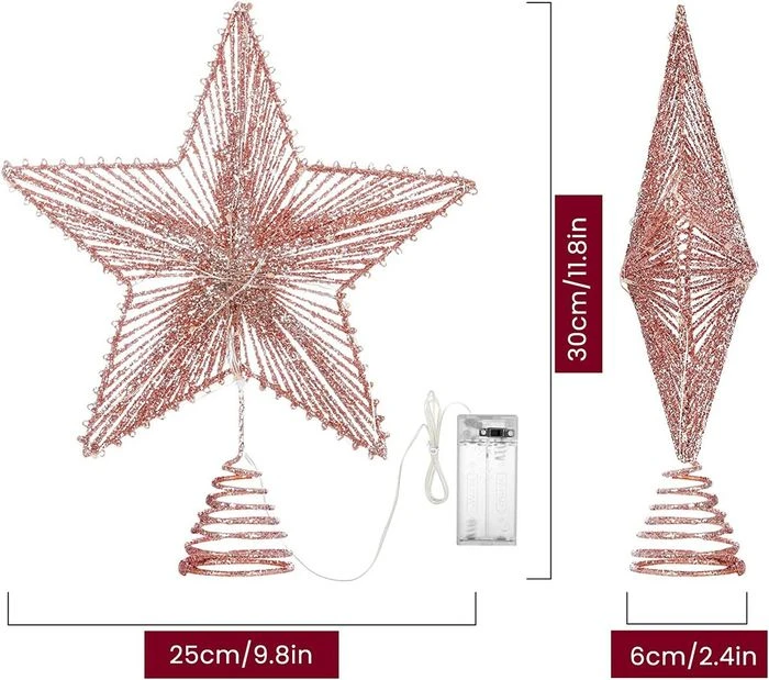 Christmas Star Tree Topper, Glitter 3D Star Tree Top With LED Lights For Christmas Tree Decoration And Holiday Seasonal Decor - Rose Gold 3 Christmas Star Tree Topper, Glitter 3D Star Tree Top With LED Lights For Christmas Tree Decoration And Holiday Seasonal Decor - Rose Gold - Image 3