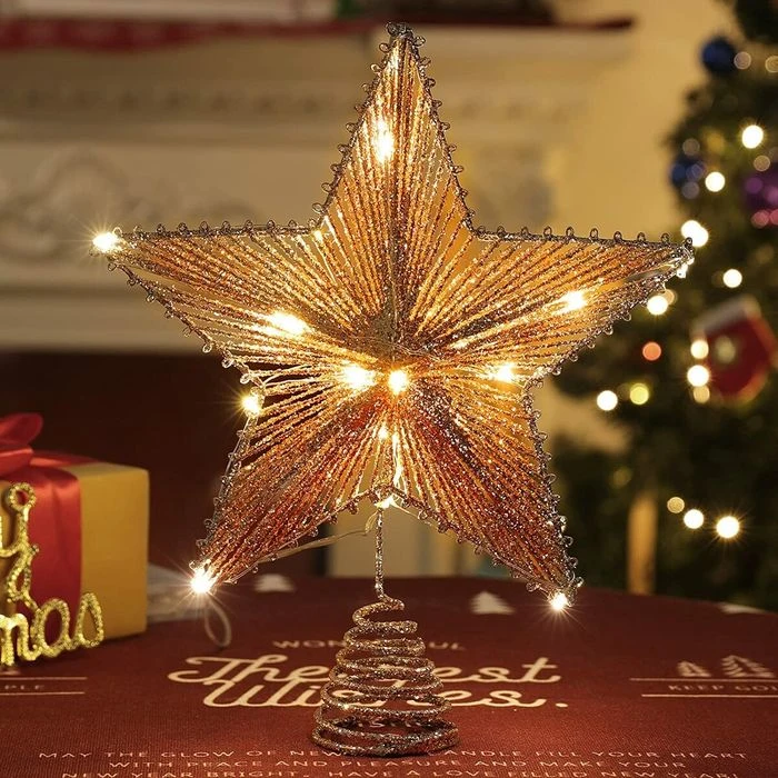 Christmas Star Tree Topper, Glitter 3D Star Tree Top With LED Lights For Christmas Tree Decoration And Holiday Seasonal Decor - Rose Gold 8 Christmas Star Tree Topper, Glitter 3D Star Tree Top With LED Lights For Christmas Tree Decoration And Holiday Seasonal Decor - Rose Gold - Image 8