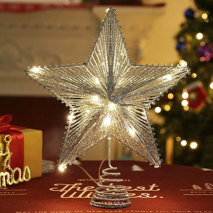 Christmas Star Tree Topper, Silver Glitter 3D Star Tree Top With LED Lights For Christmas Tree Decoration And Holiday Seasonal Decor - Silver 8 Christmas Star Tree Topper, Silver Glitter 3D Star Tree Top With LED Lights For Christmas Tree Decoration And Holiday Seasonal Decor - Silver - Image 8