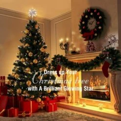 Christmas Tree Topper, Lighted Up Tree Topper 3D Geometric Star Glitter Tree Topper Battery Powered Brilliant Christmas Tree Top, Seasonal Lighting Christmas Tree Decoration, Silver -Christmas Lights Store 283543 2425739 HD