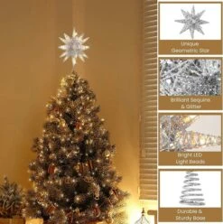 Christmas Tree Topper, Lighted Up Tree Topper 3D Geometric Star Glitter Tree Topper Battery Powered Brilliant Christmas Tree Top, Seasonal Lighting Christmas Tree Decoration, Silver -Christmas Lights Store 283543 2425741 HD