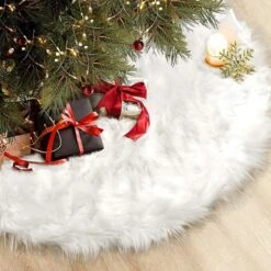 48 Inches Christmas Tree Skirt For Xmas Tree Holiday Party Decorations White Plush (White) -Christmas Lights Store 283765 2427981 HD