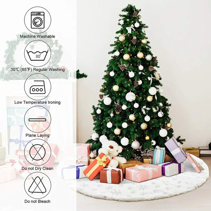 48 Inches Christmas Tree Skirt For Xmas Tree Holiday Party Decoration White Plush Gold Sequin Snowflake (Silver) 6 48 Inches Christmas Tree Skirt For Xmas Tree Holiday Party Decoration White Plush Gold Sequin Snowflake (Silver) - Image 6