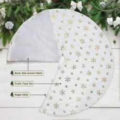 48 Inches Christmas Tree Skirt For Xmas Tree Holiday Party Decoration White Plush Gold Sequin Snowflake (Gold) -Christmas Lights Store 283769 2428007 HD