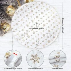 48 Inches Christmas Tree Skirt For Xmas Tree Holiday Party Decoration White Plush Gold Sequin Snowflake (Gold) -Christmas Lights Store 283769 2428009 HD