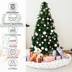 48 Inches Christmas Tree Skirt For Xmas Tree Holiday Party Decoration White Plush Gold Sequin Snowflake (Gold) -Christmas Lights Store 283769 2428011 HD