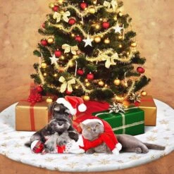 48 Inches Christmas Tree Skirt For Xmas Tree Holiday Party Decoration White Plush Gold Sequin Snowflake (Gold) -Christmas Lights Store 283769 2428013 HD