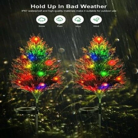 Christmas Decoration Outdoor Solar Tree Lights,Outdoor Lights Waterproof IP67,Auto On/Off Solar Pathway Stakes Pine Lights For Patio, Garden, Yard, Lawn, Cemetery Xmas Decor (2 Pack) 2 Christmas Decoration Outdoor Solar Tree Lights,Outdoor Lights Waterproof IP67,Auto On/Off Solar Pathway Stakes Pine Lights For Patio, Garden, Yard, Lawn, Cemetery Xmas Decor (2 Pack) - Image 2