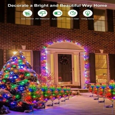 Christmas Decoration Outdoor Solar Tree Lights,Outdoor Lights Waterproof IP67,Auto On/Off Solar Pathway Stakes Pine Lights For Patio, Garden, Yard, Lawn, Cemetery Xmas Decor (2 Pack) 3 Christmas Decoration Outdoor Solar Tree Lights,Outdoor Lights Waterproof IP67,Auto On/Off Solar Pathway Stakes Pine Lights For Patio, Garden, Yard, Lawn, Cemetery Xmas Decor (2 Pack) - Image 3